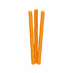 Salted wheat flour sticks, isolated on white.