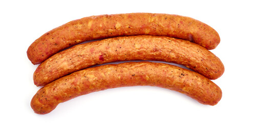 Dried sausages, isolated on white background. High resolution image.