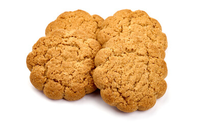 Crunchy oat cookies, isolated on white background.