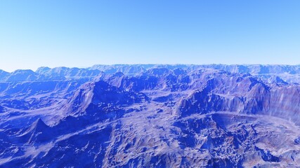 Obraz premium Exoplanet fantastic landscape. Beautiful views of the mountains and sky with unexplored planets
