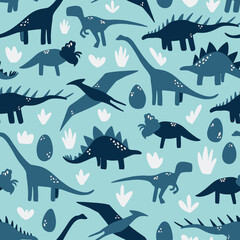 Sky blue dinosaur kids seamless pattern background © Claudia