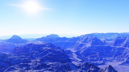Obraz premium Exoplanet fantastic landscape. Beautiful views of the mountains and sky with unexplored planets