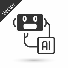 Grey Artificial intelligence robot icon isolated on white background. Machine learning, cloud computing. Vector