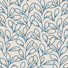 Minimal line art botanical leaves seamless pattern