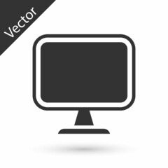 Grey Computer monitor screen icon isolated on white background. Electronic device. Front view. Vector