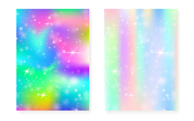 Magic background with princess rainbow gradient. Kawaii unicorn