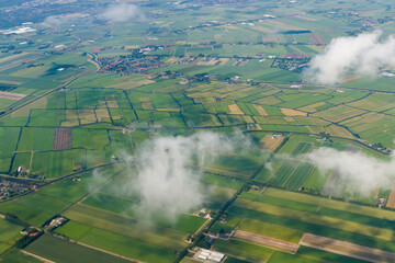 Aerial view from plane to Holland. Flight from Helsinki to Amsterdam.