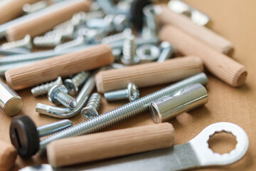 Assembly furniture tool kit with screw dowel and bolt