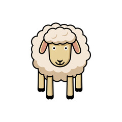 Cartoon sheep front view. Color vector illustration of a flat style. White isolated background.