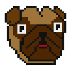 Fototapeta premium Pixel art pug dog vector icon.