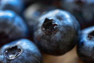 Close up on a group of fresh ripe blueberries