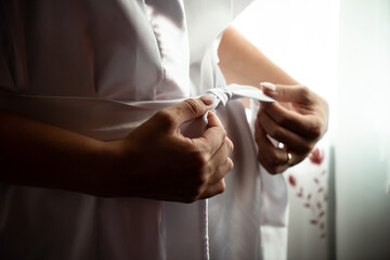 Romantic wedding dress hands bride