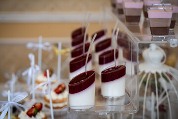 Wedding sweets, decorated tables, decorations and cupcakes, delicious cakes and delicacies