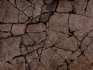 Old aged damaged marble bumpy uneven blocks. Trip pitted grunge granite tile cobble. Cragged grimy retro cranny frayed run track. Crannied dirtied shabby smashed gaping rustic big holes for 3d design