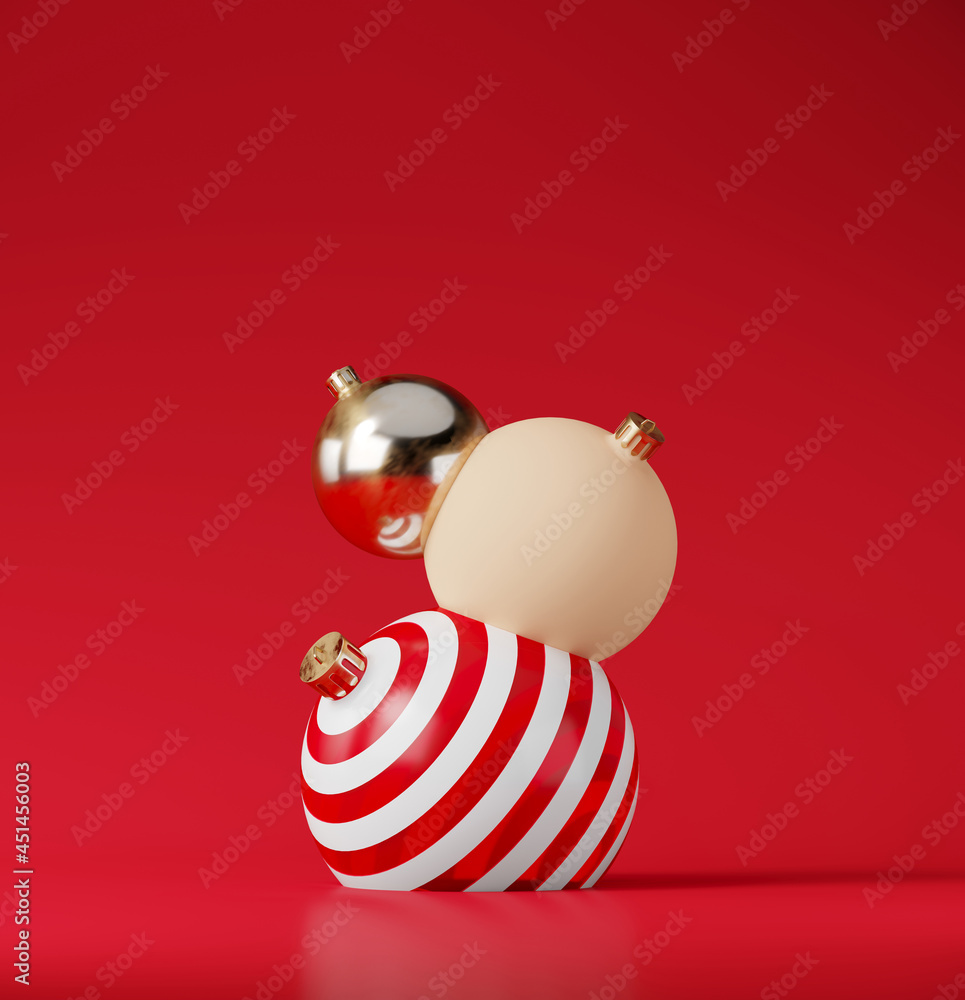 Poster minimal mock up background for christmas and winter holiday concept. christmas bauble on red backgro