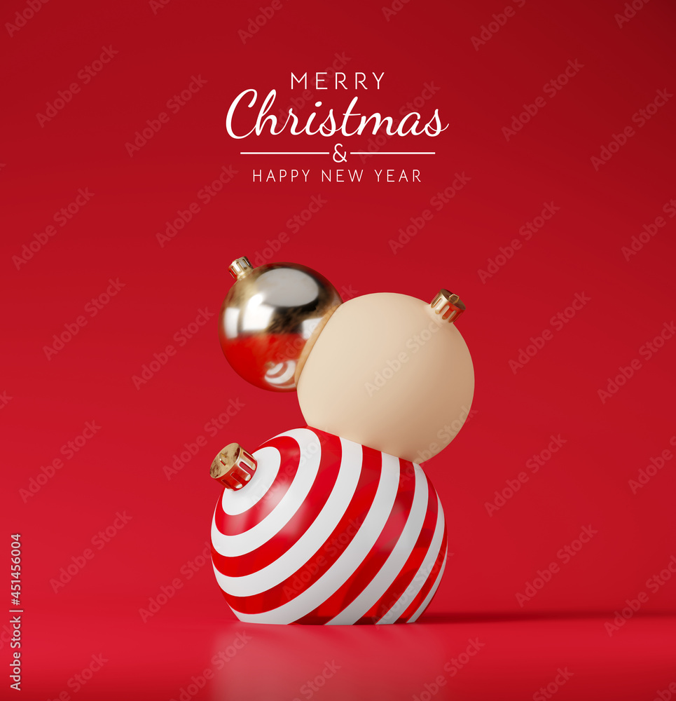 Poster minimal mock up background for christmas and winter holiday concept. christmas bauble on red backgro