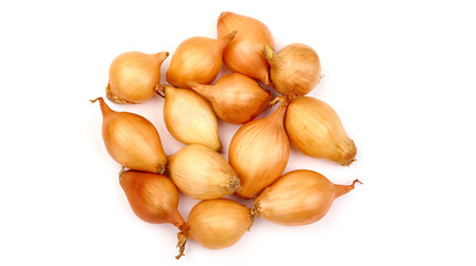 Spring onion bulbs, onion sets, isolated on white background.