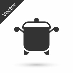 Grey Cooking pot icon isolated on white background. Boil or stew food symbol. Vector
