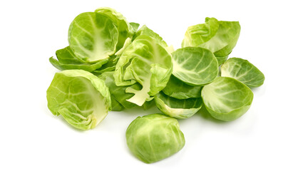 Fresh green Brussels sprouts, isolated on white background. High resolution image.