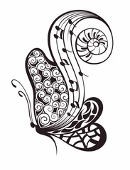 Symbol of butterfly with music notes.