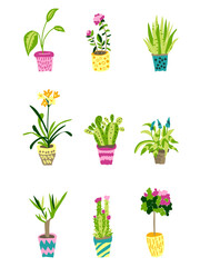 Naklejka na ściany i meble Set of vector illustration with houseplants 