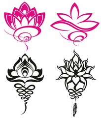 Set of stylized lotuses. Collection of lotus flowers for a logo. Tattoo.
