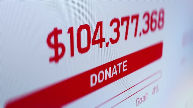 Donate button on website, counter with total donation amount going up, charity
