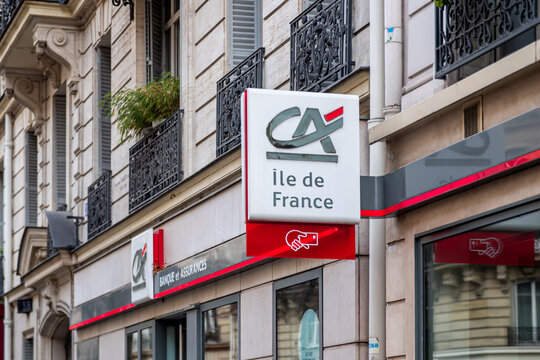 PARIS, FRANCE - Jul 01, 2021: French logo of CA Bank store shop in Paris, France