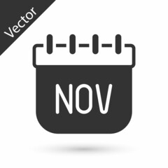 Grey November calendar autumn icon isolated on white background. Vector