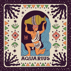Aquarius zodiac sign. Horoscope. Illustration for souvenirs and social networks