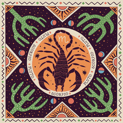 Scorpio zodiac sign. Horoscope. Illustration for souvenirs and social networks
