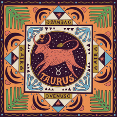 Taurus zodiac sign. Horoscope. Illustration for souvenirs and social networks. - obrazy, fototapety, plakaty