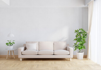 Fototapeta na wymiar Brown sofa in living room with copy space, 3D rendering