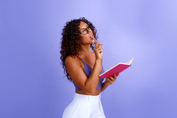 snapshot of happy cheerful expressive and satisfied black african american woman. back to school...