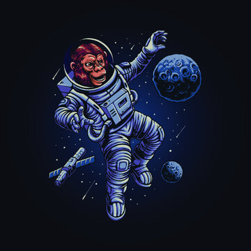 The Monkey Astronaut Illustration Vector