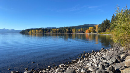 Fall colors emerging along the shores of Lake Tahoe