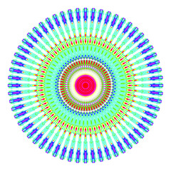 Creative multicolored squares round symbol. Abstract symmetrical logo. Mosaic colorful beautiful squares. Circle modern squares floral art icon. Colored pattern ornament wheel decorative illustration.