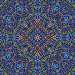 Arabian ethnic mosaic vector seamless ornament. Batik patchwork design. Classic majolica motif. Interior print design. Geometric shapes elements texture.