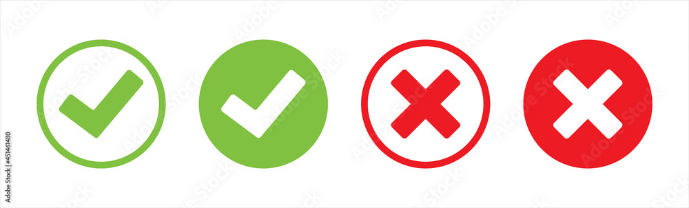 Poster check mark or checkbox pictogram icons set. green tick icons. green and red check mark icon. circle 