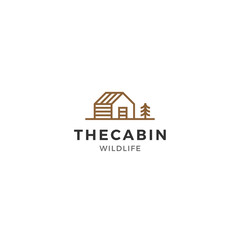 Cabin wooden house line logo symbol.
