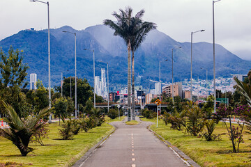 bike path of El Dorado avenue on a cloudy day, Bogotá Colombia August 16, 2021