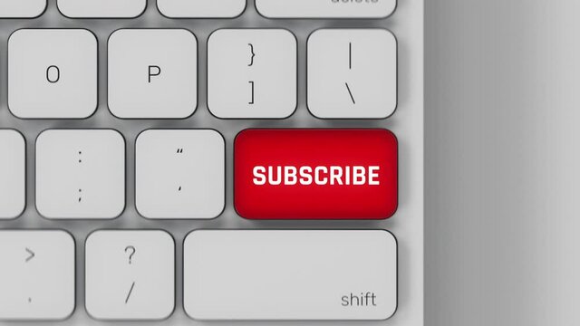 Subscribe red pulsing button on white computer keyboard, subscription service