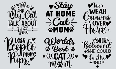 Cat T-shirt Design Bundle, Typography T-shirt Design, Bundle, Cat, Mom, Girls T-shirt Design