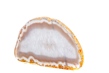 Macro mineral orange agate in crystals on white background