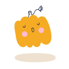Halloween doodle vector illustration of sleepy pumpkin. Perfect for T-shirt, textile and prints. Hand drawn illustration for decor and design.
