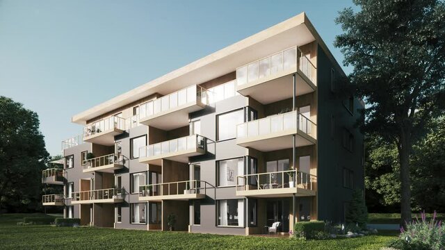 Exterior of a small apartment building. The exterior of a modern condominium. Modern typical new residential building. 3d visualization