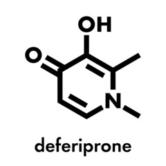 Deferiprone thalassaemia major drug molecule. Iron chelating agent. Skeletal formula.