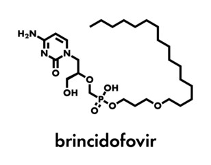 Brincidofovir antiviral drug molecule. Prodrug of cidofovir. Skeletal formula.