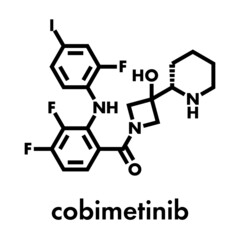 Cobimetinib melanoma drug molecule. Skeletal formula.