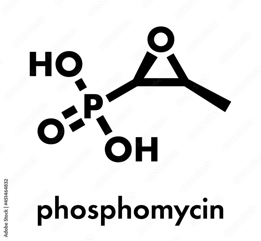 Wall mural Fosfomycin (phosphomycin, phosphonomycin) antibacterial drug molecule. Used in treatment of urinary tract infections. Skeletal formula.